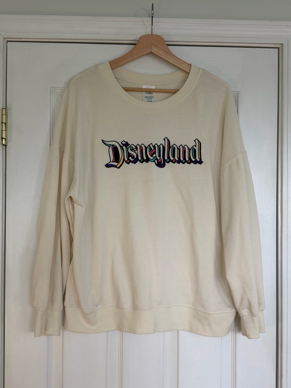 Disneyland Retro Rainbow Embroidered Logo Cream Pullover Sweatshirt